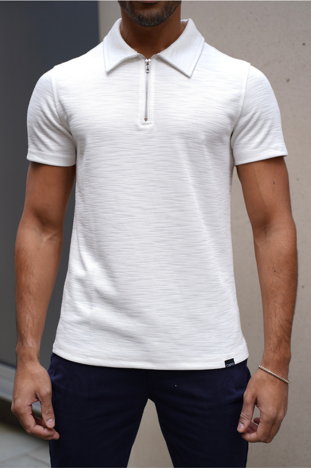 Capo INTERLOCK SLUB Zip SS Polo - White